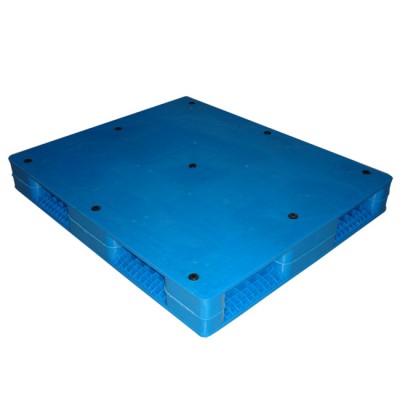 Solid double deck steel tubes reinforced 1200*1200 blue plastic pallet